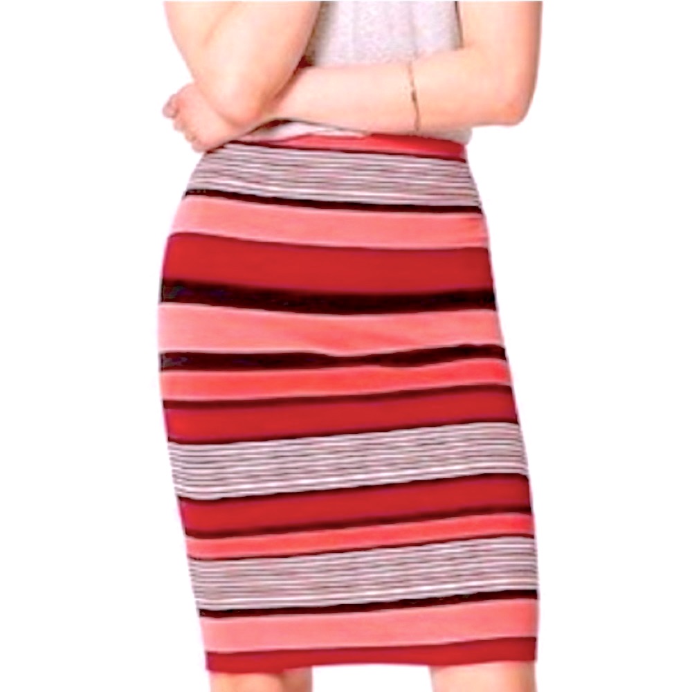 Loft Pink Coral Stretch Striped Pull On Skirt
